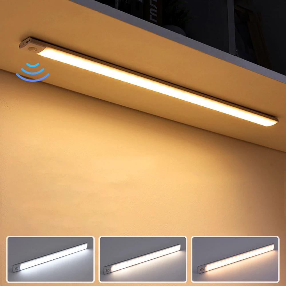 

Led PIR Induction Night Light USB Rechargeable Magnetic Cabinet Wardrobe Lamp with 3 Lighting Adjustable for Kitchen Bedroom