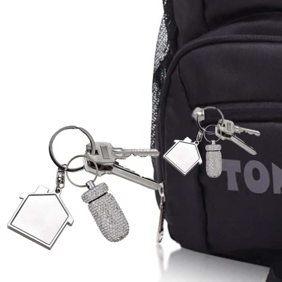 Storage Box Storage Sets Household Storage Sets Medicine Storage Container Mini Bling Diamond Pill Case with Keyring Portable Metal Rhinestone Pill Box for Travel