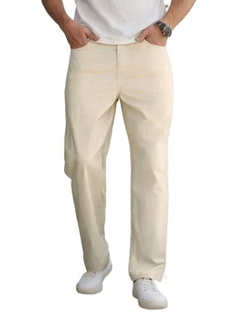 "Men's Elastic Waist Relaxed Fit Cotton Twill Pants, Comfortable and Casual, Classic and Versatile, Ideal for Everyday Wear 2