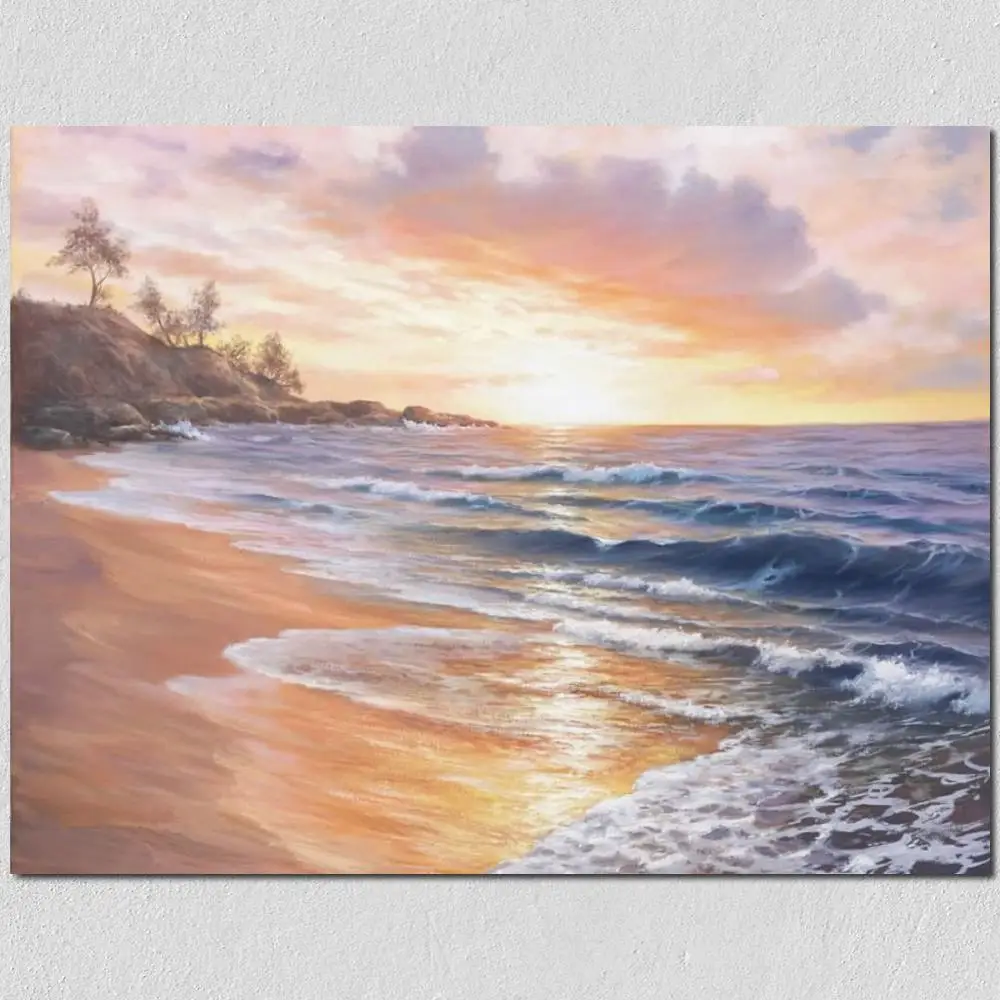 

Beautiful Beach Canvas Art Sunset Oil Painting Handmade Contemporary Artwork Seascape Picture For Office Hotel Wall Decoration