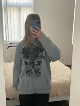 MAEHARRT Women's Y2K Zip-Up Hoodie - Star Graphic, Vintage Goth Harajuku Grunge Streetwear, Grey