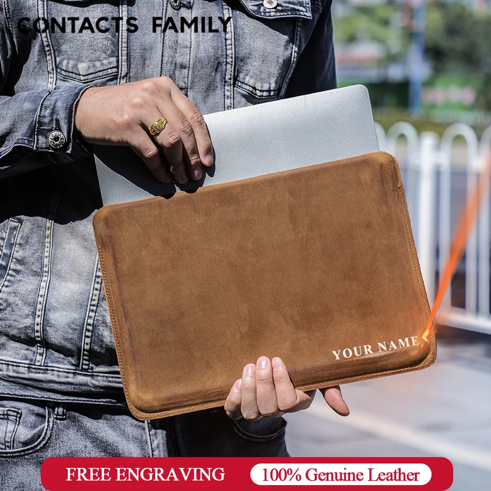 Família-capa de Luva Portátil para Macbook Air m2 Pro 14 A2442 A2779 Vaca Couro Mac Book Pro Air 13 m1 hp Dell Capa Bolsa