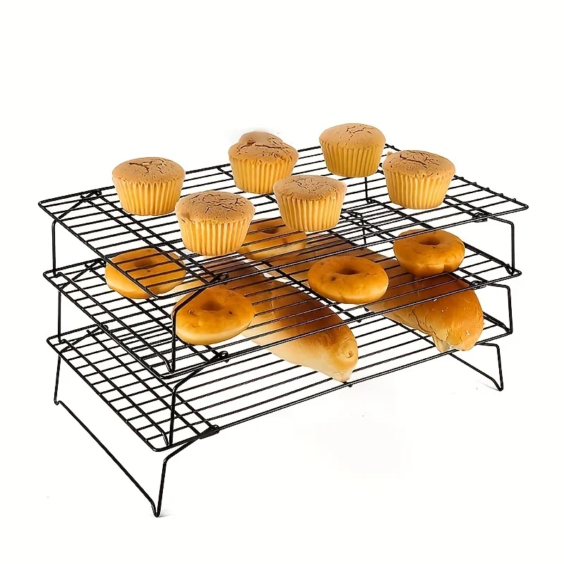 Штабелируемая охлаждающая подставка для выпечки, 3-х уровневая безопасная подставка для выпечки в духовке для пиццы, тортов, хлеба, охлаждающая подставка для приготовления пищи, подставка для печенья