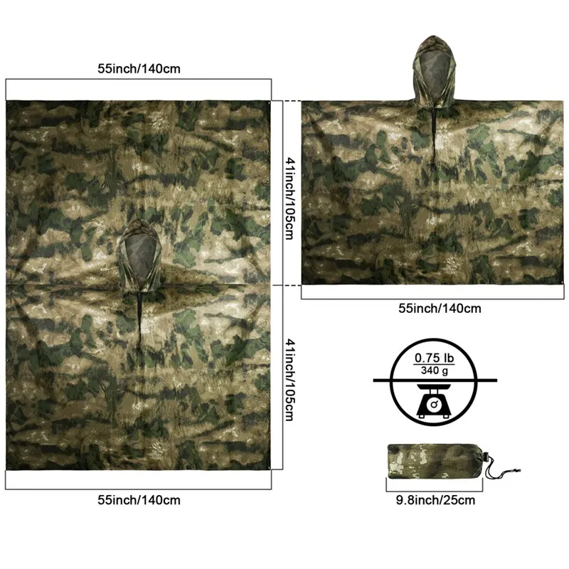 MENFLY Waterproof Raincoat Hunting Military Camo
