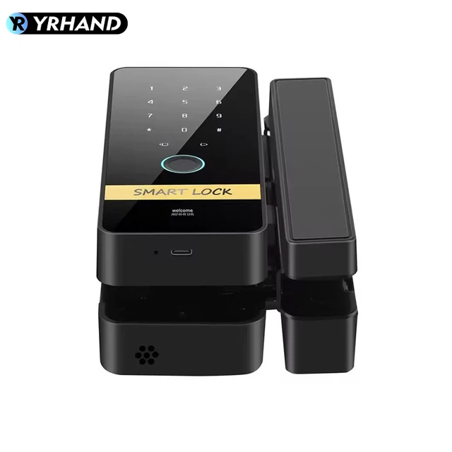 YRHAND Automatic tuya app Keyless Entry fingerprint Glass Smart Hook Lock with key For office framess Sliding Door 6