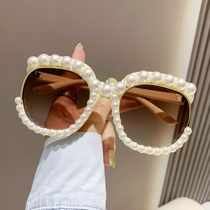 

2023 New Pearl Sunglasses Personalized Handmade Diamond Sunglasses Large Frame Round European and American Fashion Sunglasses