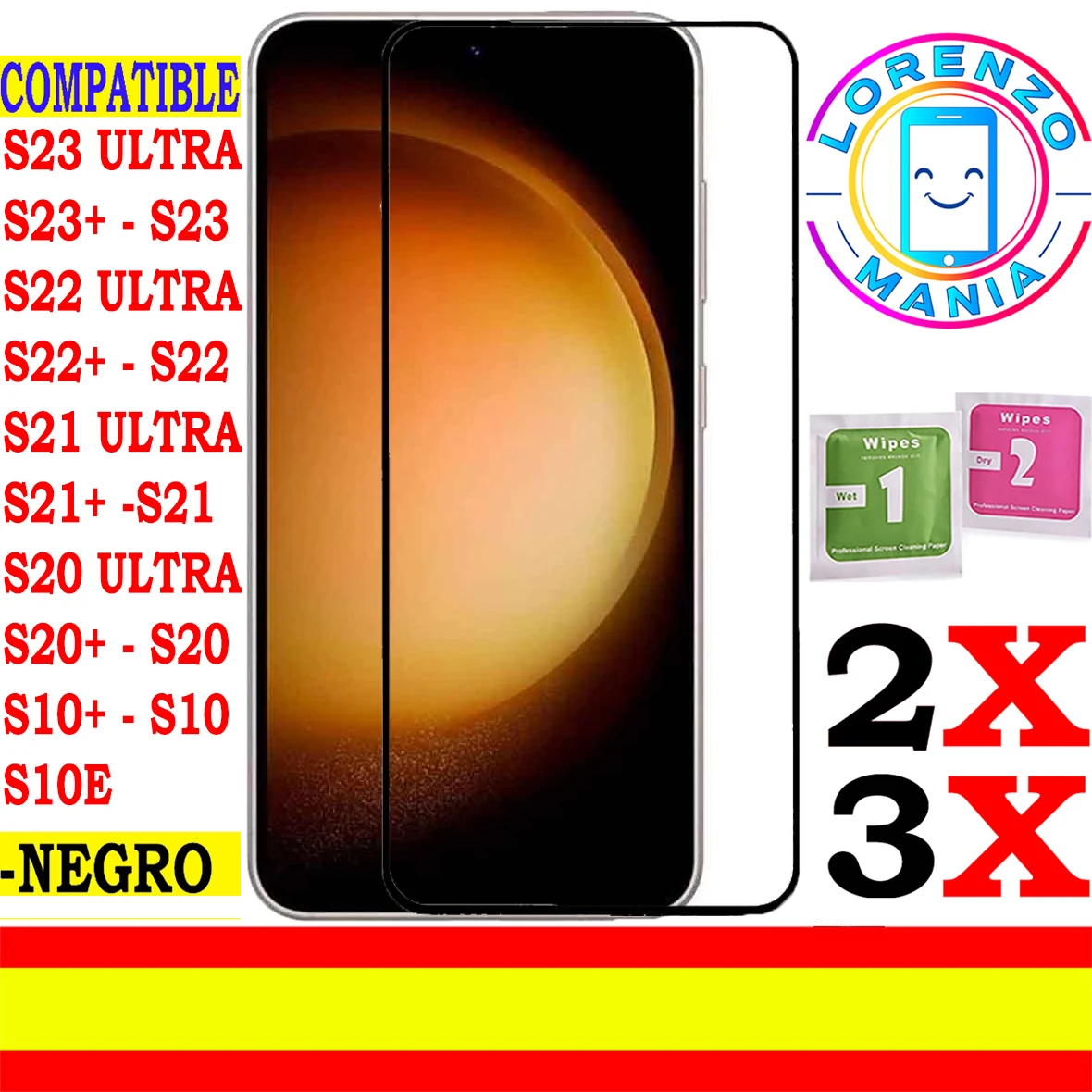 Proteggi Schermo In Vetro Temperato Compatibile Samsung Galaxy S23 Ultra, S23 Plus, S23, S22 Ultra, S22 Plus, S22, S21 Ultra, S21 Plus, S21, S20 Ultra