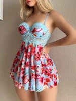 Women's Lace Underwire Floral Babydoll Nightgown Flowy Lingerie Dress and Thong Set - Image 5