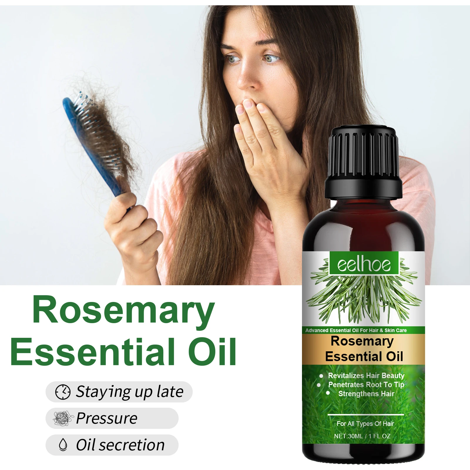 EELHOE Rosemary Hair Essence Oil Nourishing Scalp Strengthening Hair Roots Nourishing Reduce Hair Loss Volumizing Hair Care Oil