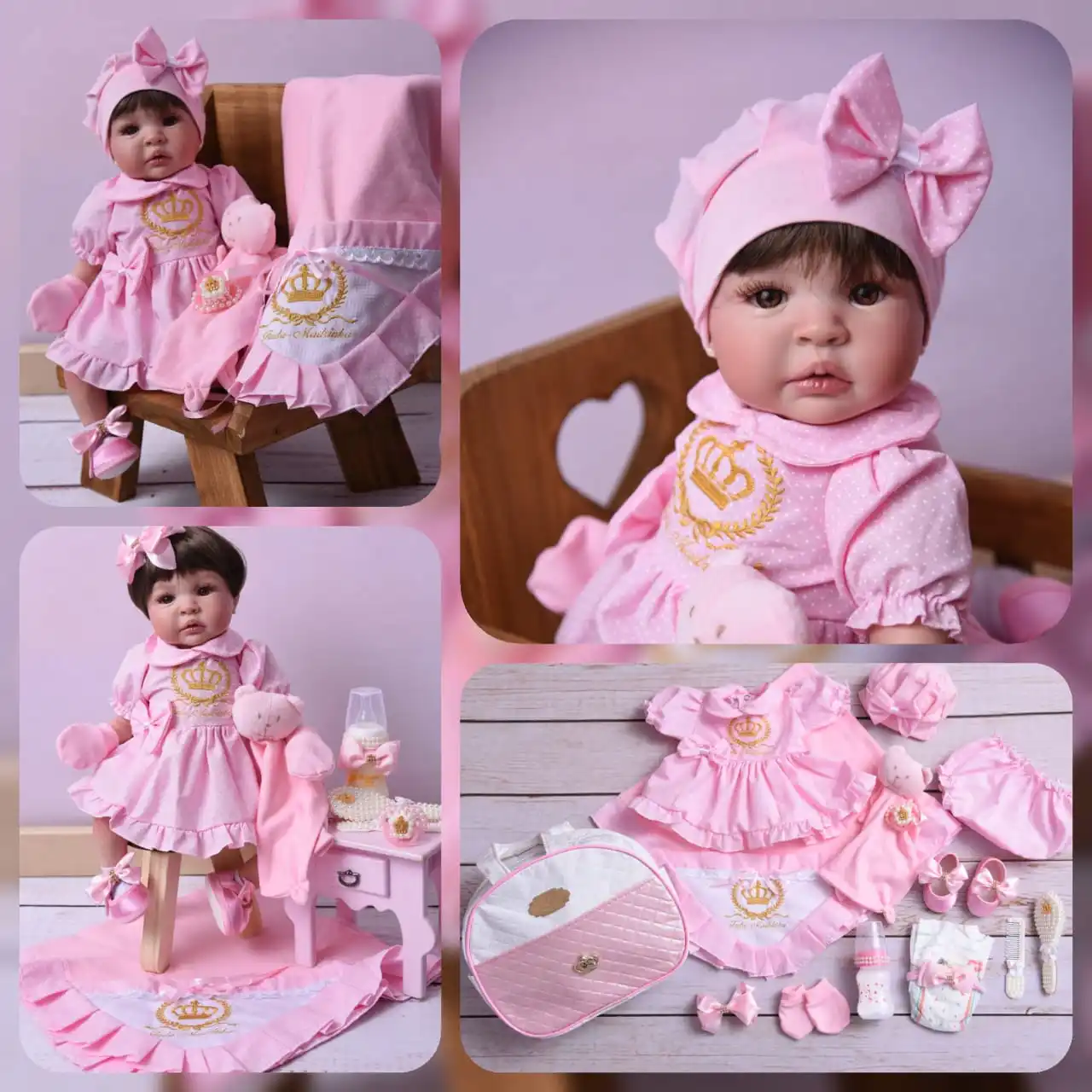 Boneca Bebe Reborn Castanha Rosa