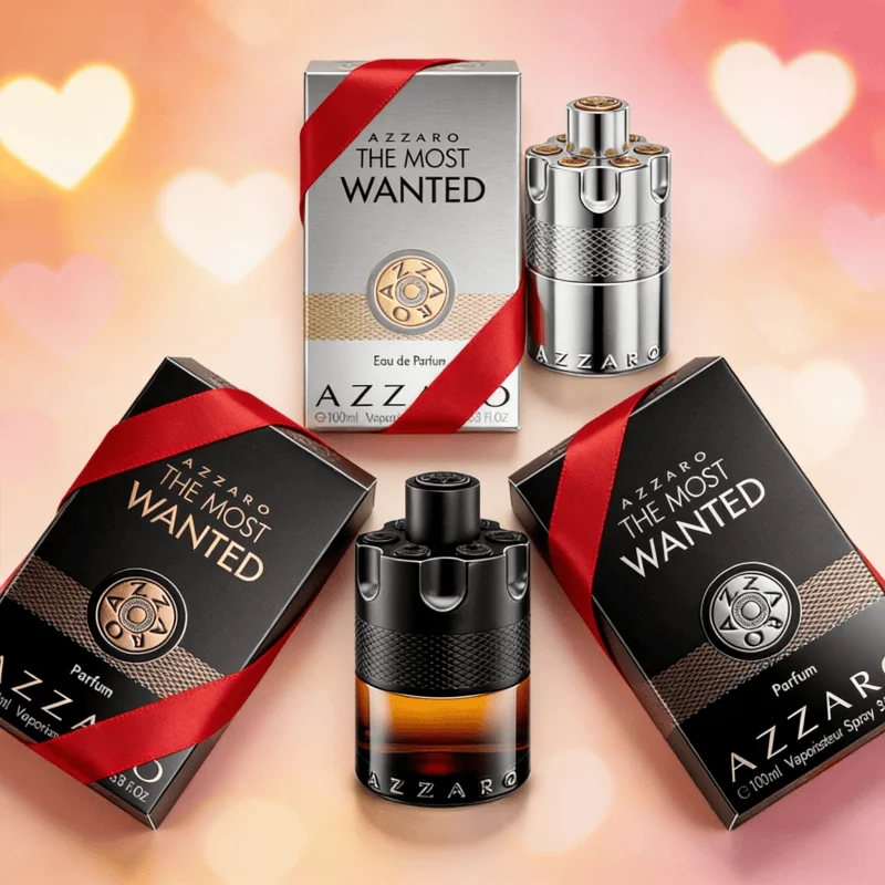 Parfums pour hommes AZZARO WANTED, emballage élégant et coloré (argent/or/noir/bleu), éditions de flacons haut de gamme, parfum léger