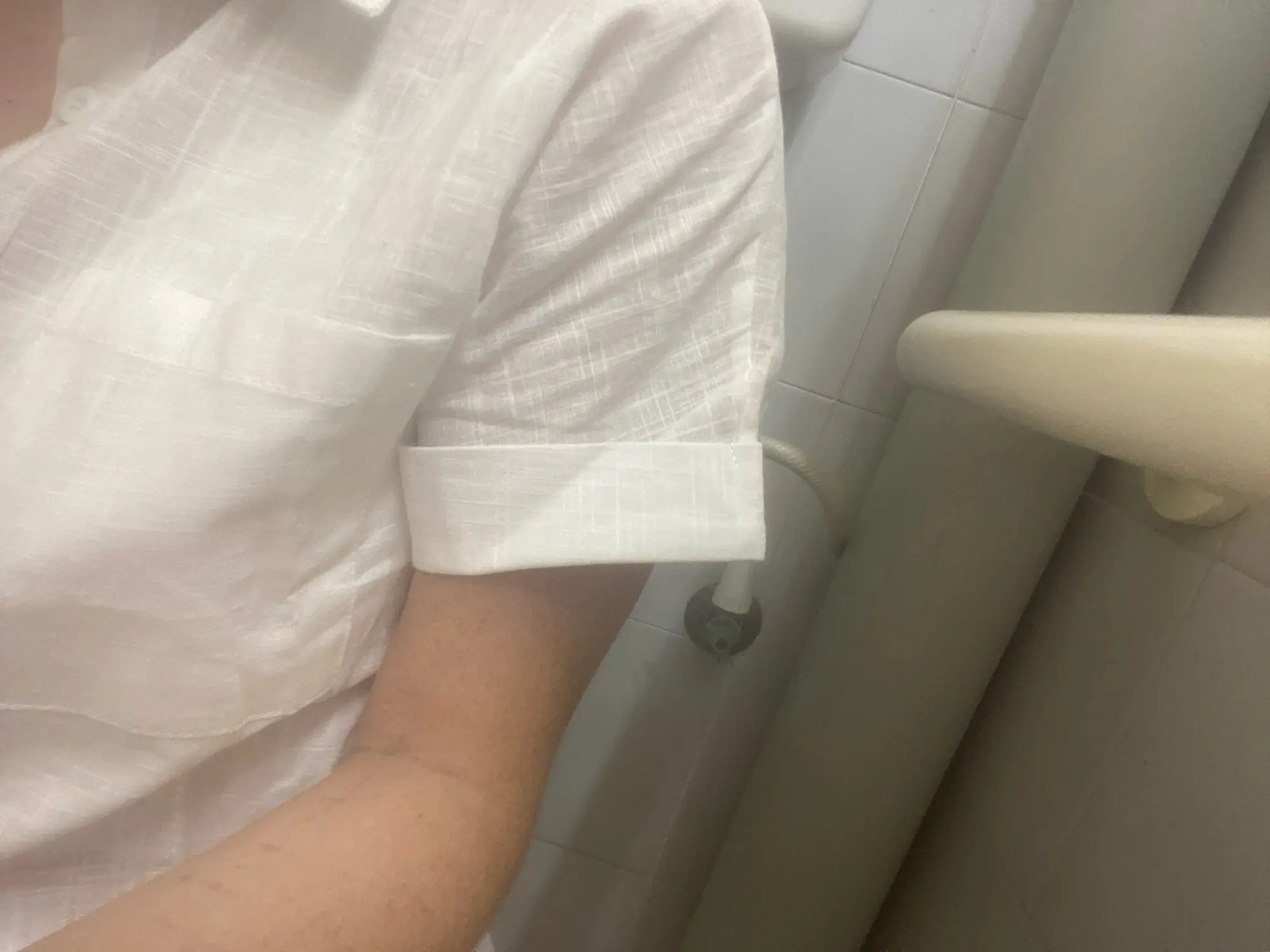 Cotton Linen White Blouse - Short Sleeve Summer Office Shirt photo review