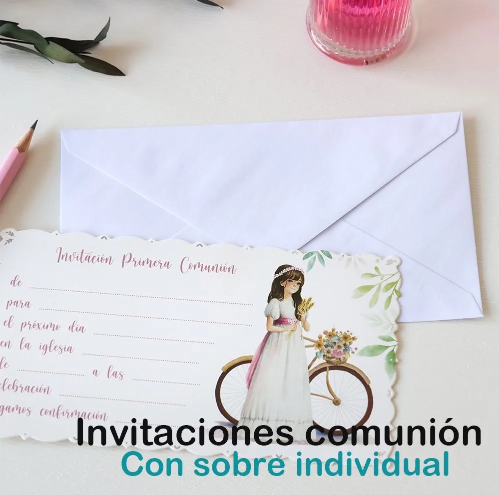 Lote de 10 a 60 invitaciones de comunión niño niña, diseño bicicleta, 2  modelos, con sobre incluido, detalles comunión invitados, recuerdos  comunión originales, Regalantes Store - AliExpress 15, image size:999x991