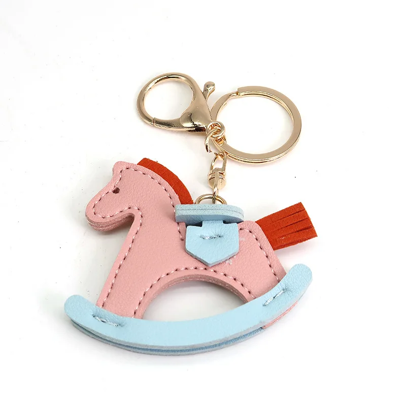 Handmade Leather Carousel Rocking Horse Keychain Bag Charms 