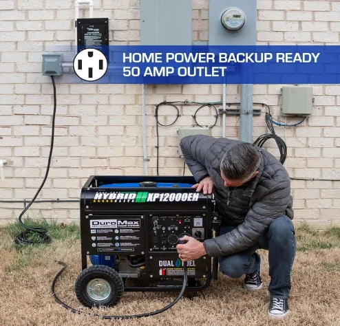 DuroMax XP12000EH Generator-12000 Watt Gas or Propane Powered Home Back Up & RV Ready, 50 State Approved Dual Fuel Electric Star