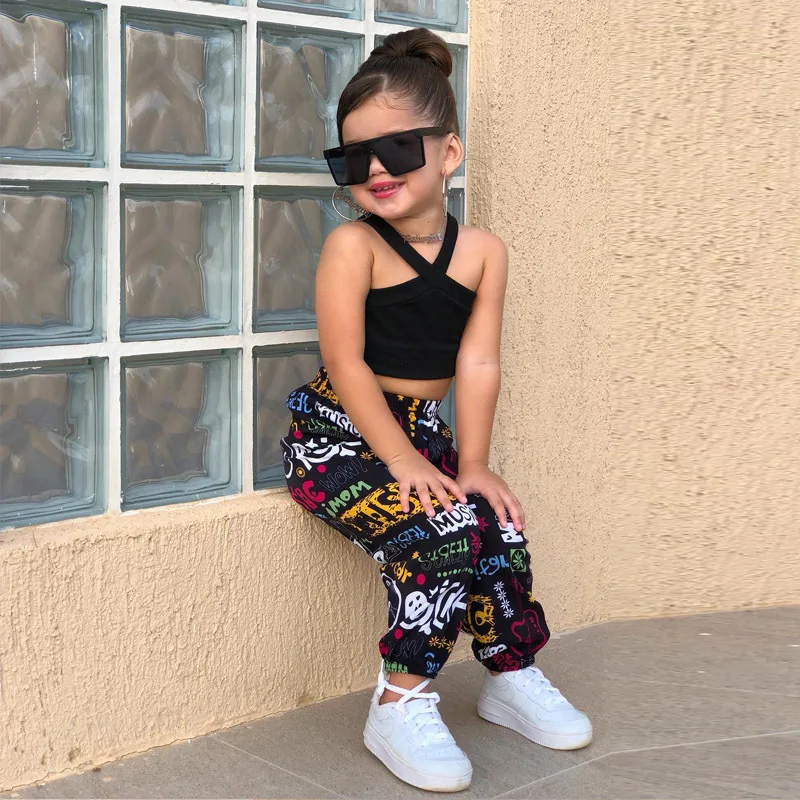 1-8Years Kids Girls Summer Clothes Sets Sleeveless Cross Crop Tops