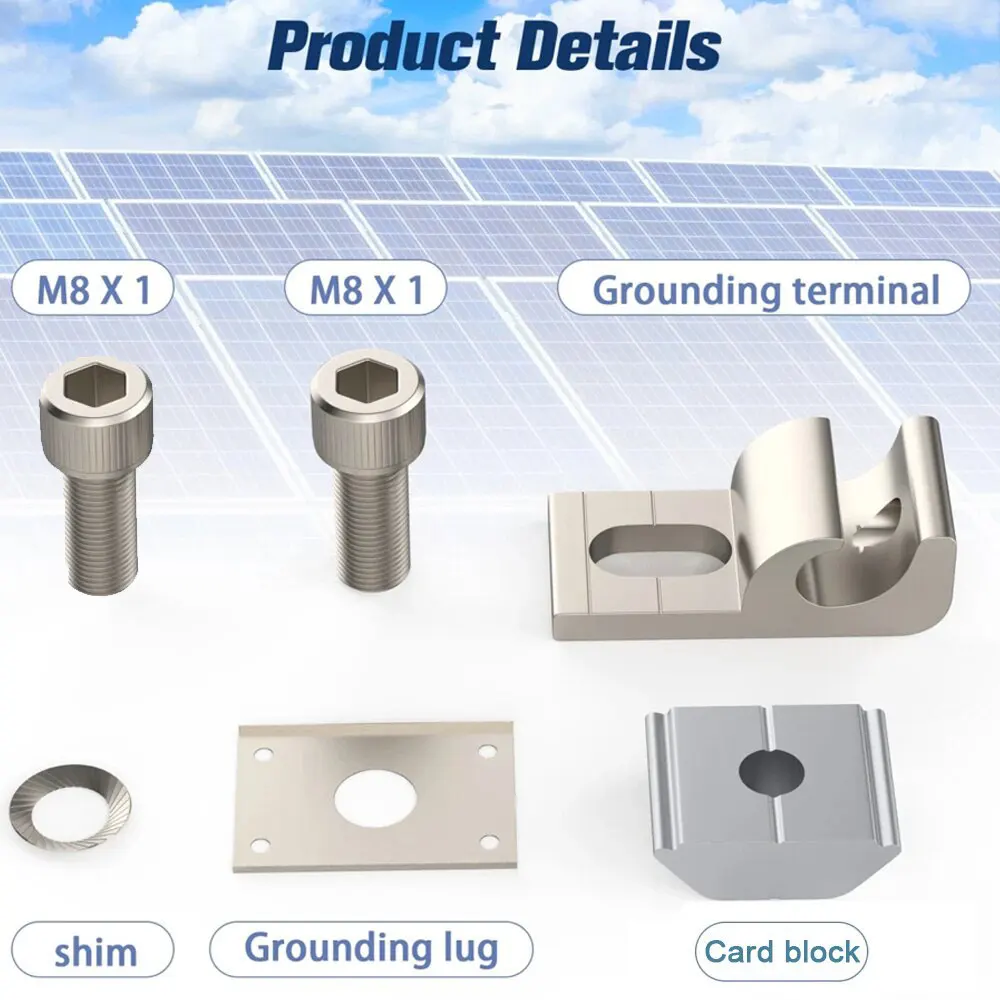 Solar Grounding Lug Solar Panel Bracket Grounding Clamps Photovoltaic System Mounting Clip For Roof Lightning Protection solar panel mounting set