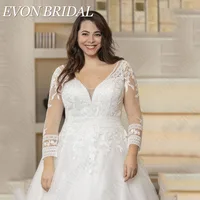 EVON BRIDAL Oversize Wedding Dress Long Sleeves V-Neck Applique A-Line Bridal Gown Button Back Sweep Train Wedding Dresses 2