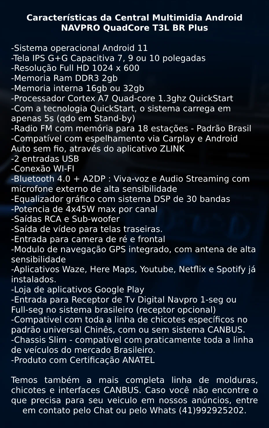 Central Multimidia Tela 9 polegadas T3L PLUS Android NAVPRO Vidro IPS 2GB/32GB DSP Carplay