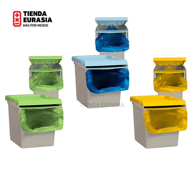 TIENDA EURASIA® Cubos de Basura de Reciclaje, Pack 3 Cubos Apilables de  Cocina con Ruedas. 36 L