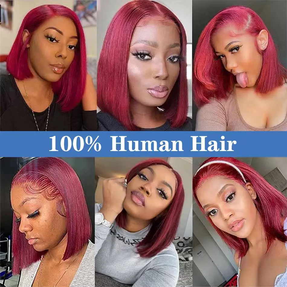 Burgundy 99J Short Bob Wigs Straight Human Hair 13x4 Lace Front Human Hair Wig Bone Straight Wig 100% For Women