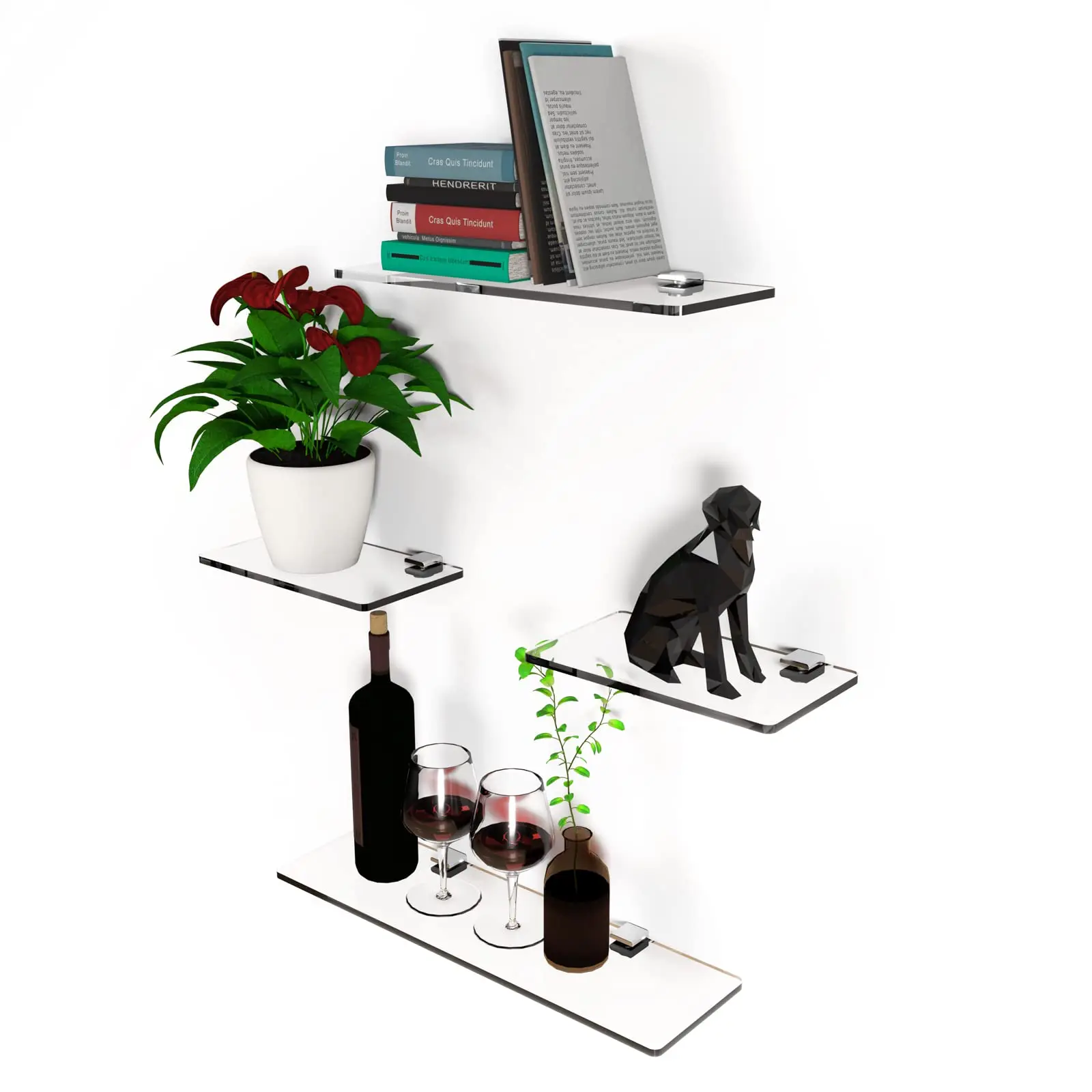 

Acrylic Floating Bathroom Shelf Glass Plate Drill or Self-Adhesive Wall Mount Metal Bracket for Shower Storage Organization