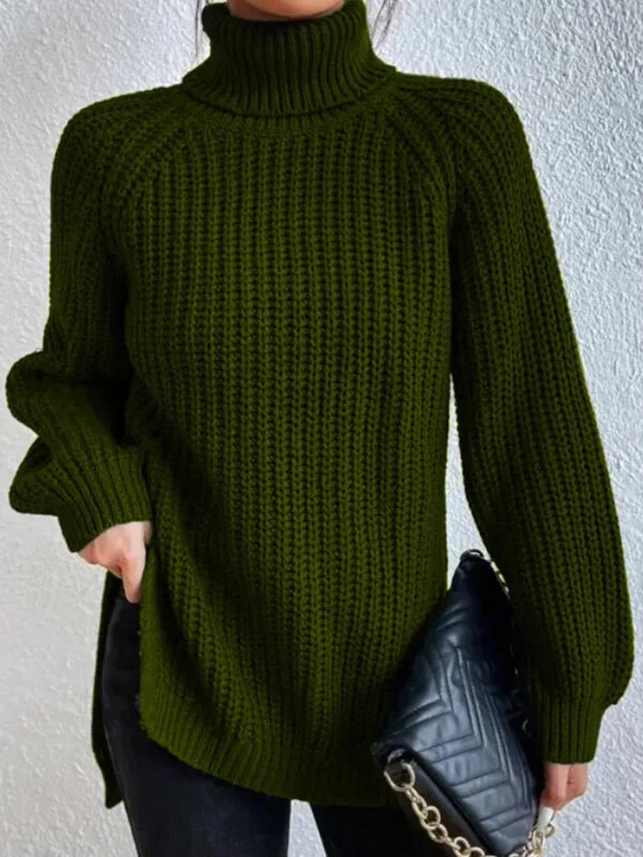 Autumn Winter Ladies Warm Long Sweater Loose Casual Female Women Solid Thick Knitted Sweater Turtleneck Pullover Top Plus Size women jumper shirt