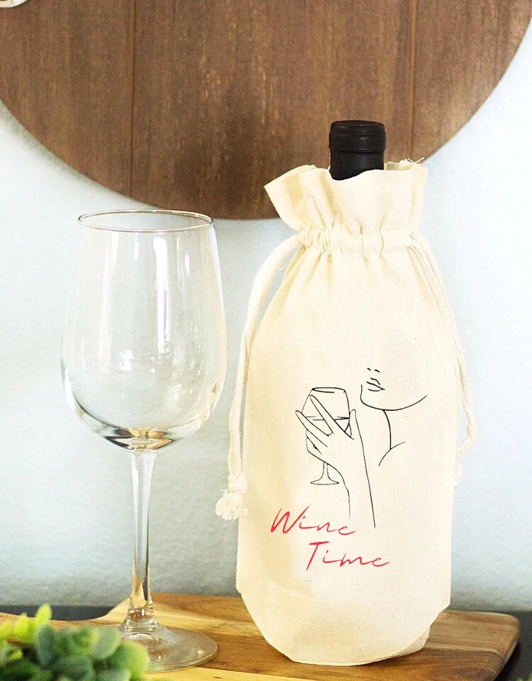 Canvas Reusable Wine Bags with Drawstrings Wine Bottle Gift Bags for Christmas Birthday Party Home Storage accept
