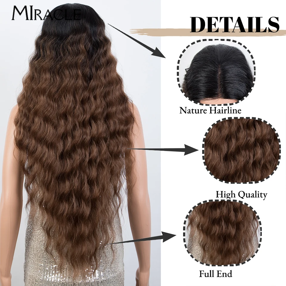 Synthetic Lace Wig 30'' Water Wave Lace Frontal Wig for Women Ombre Red Blonde Cosplay Female Front Wigs MIRACLE