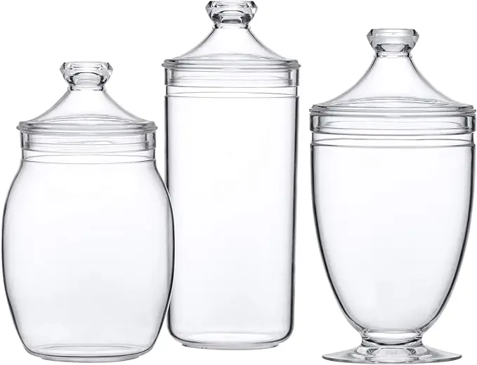 Plastic Apothecary Jars, 3-Piece Set (52/46/46 oz), Acrylic Jars with Lids, Bathroom Canisters, Candy Buffet, Wedding Display 6