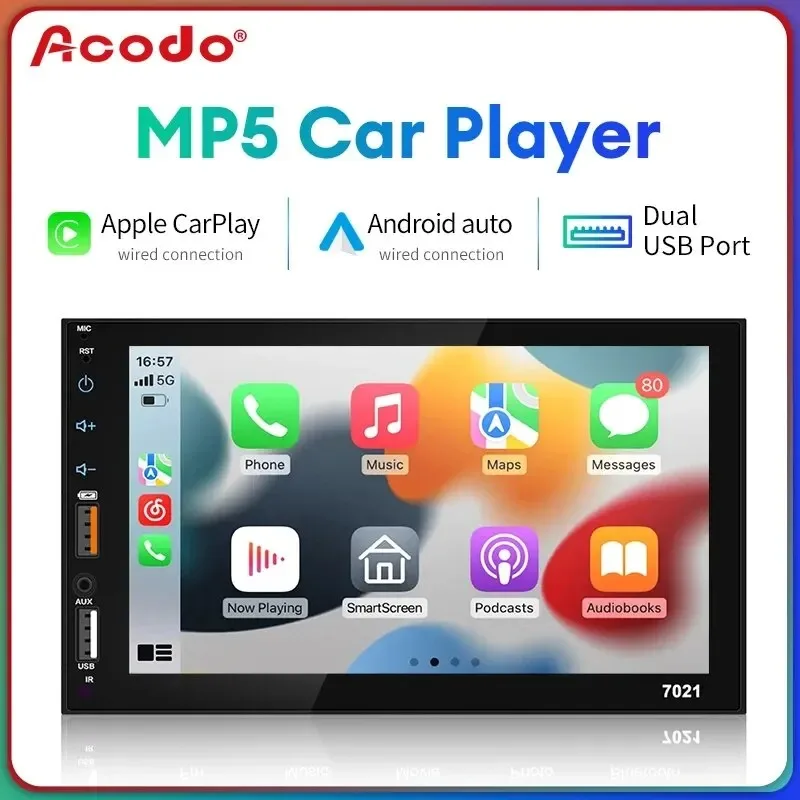

Acodo Dual USB 7Inch Carplay Android Auto Capacitive Screen Full Touch HD Car MP5 Player USB Bluetooth TF Card Touch Screen