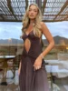 wsevypo Spaghetti Straps Party Long Dress Women High Street Backless Sleeveless Cutout V Neck Sling Sundress for Holiday Beach 2