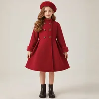 Young Girls' Red Fleece Coat Set And Beret Winter & Fall Jacket & Long Sleeves Warm Outerwear Girls Princess Outfit Clothing