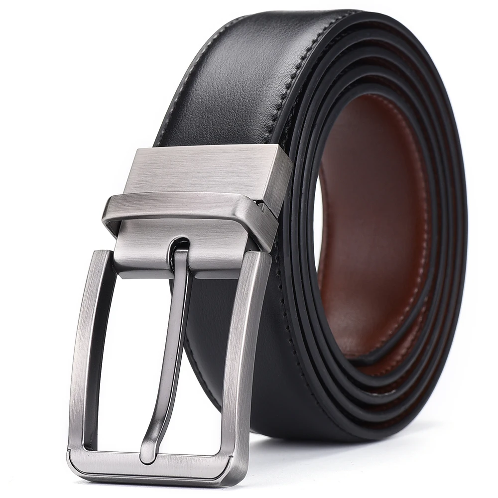 Genuine Leather Belt Double sided belt Men Belt Laser engraving Luxury Strap Male Belt New Fashion Retro pin buckle High Quality