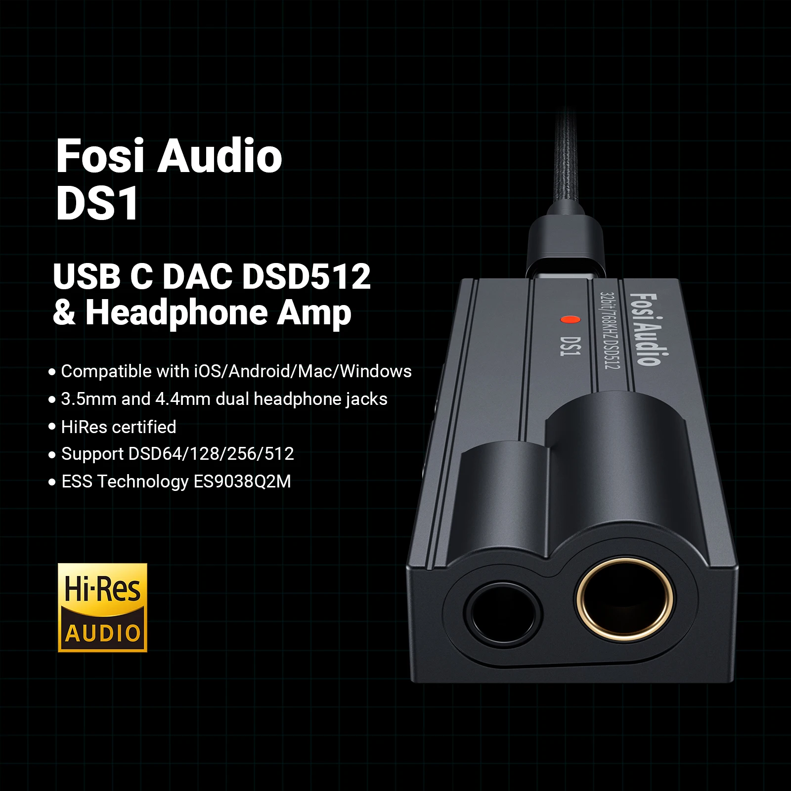 Fosi Audio DS1 DSD512 HiFi USB DAC Dongle Headphone