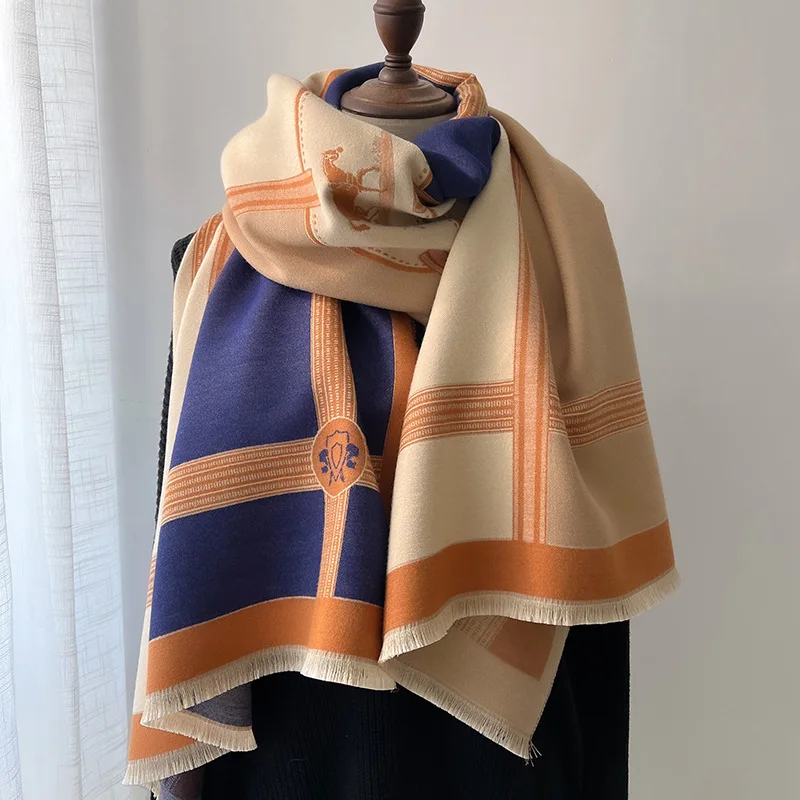 thumbnail image 1 of Bufanda de cachemira de diseño de lujo para mujer, chal cálido de invierno, pashmina, bufanda con borlas, manta gruesa, poncho, pañuelo, 1 of 5