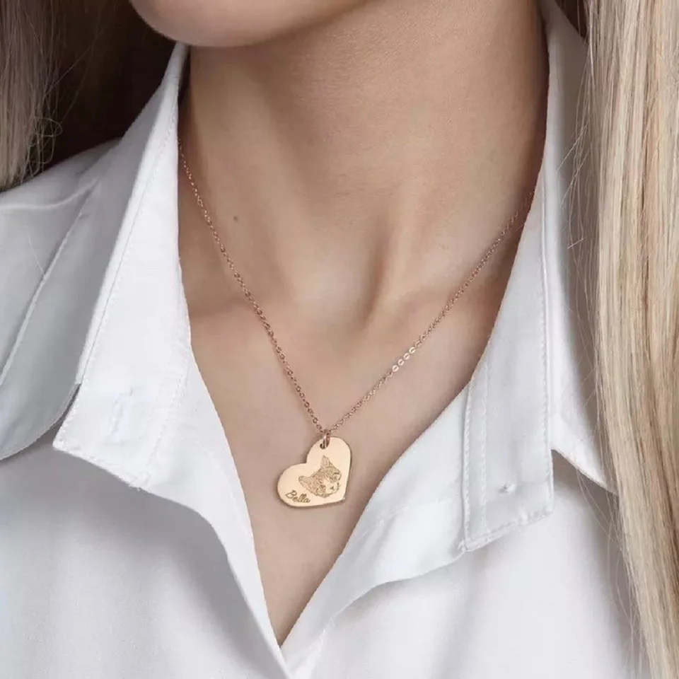 Personalized Heart-Shaped Pet Photo Necklace for Women