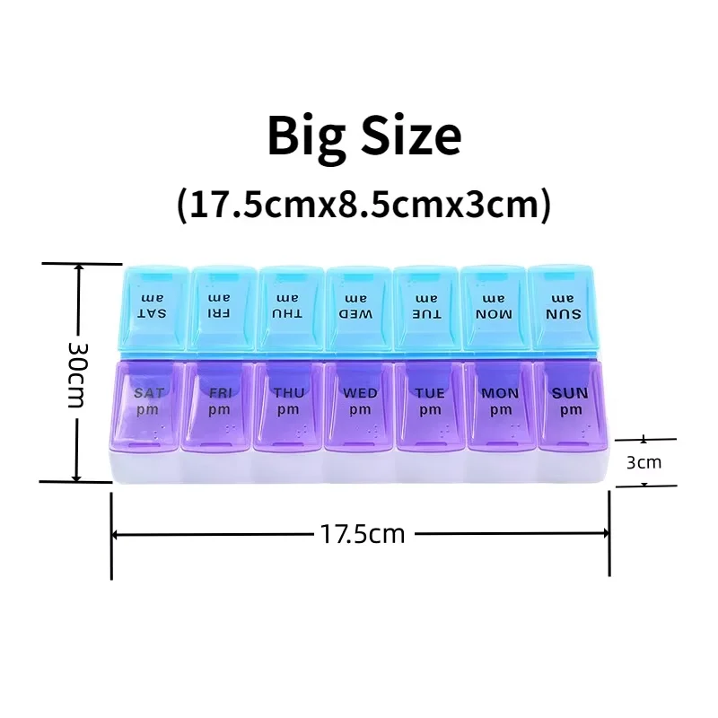 Travel Pill Case 7 Days 14 Grids Pills Container Storage Tablets Drug Vitamins Medicine Fish Oils