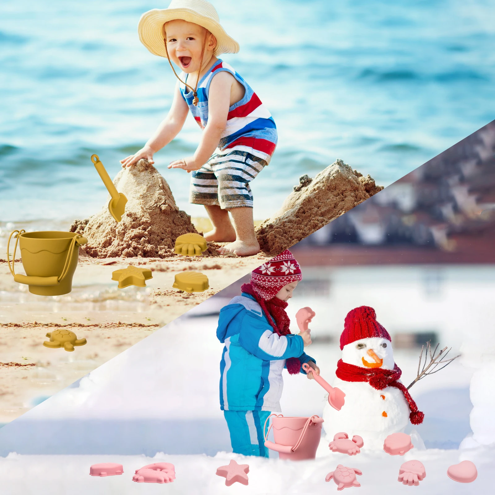 6pcs Child-Friendly Beach Sand Toy Set Silicone with Sands & Durable Bucket Colorful Perfect for Creative Outdoor Play 5