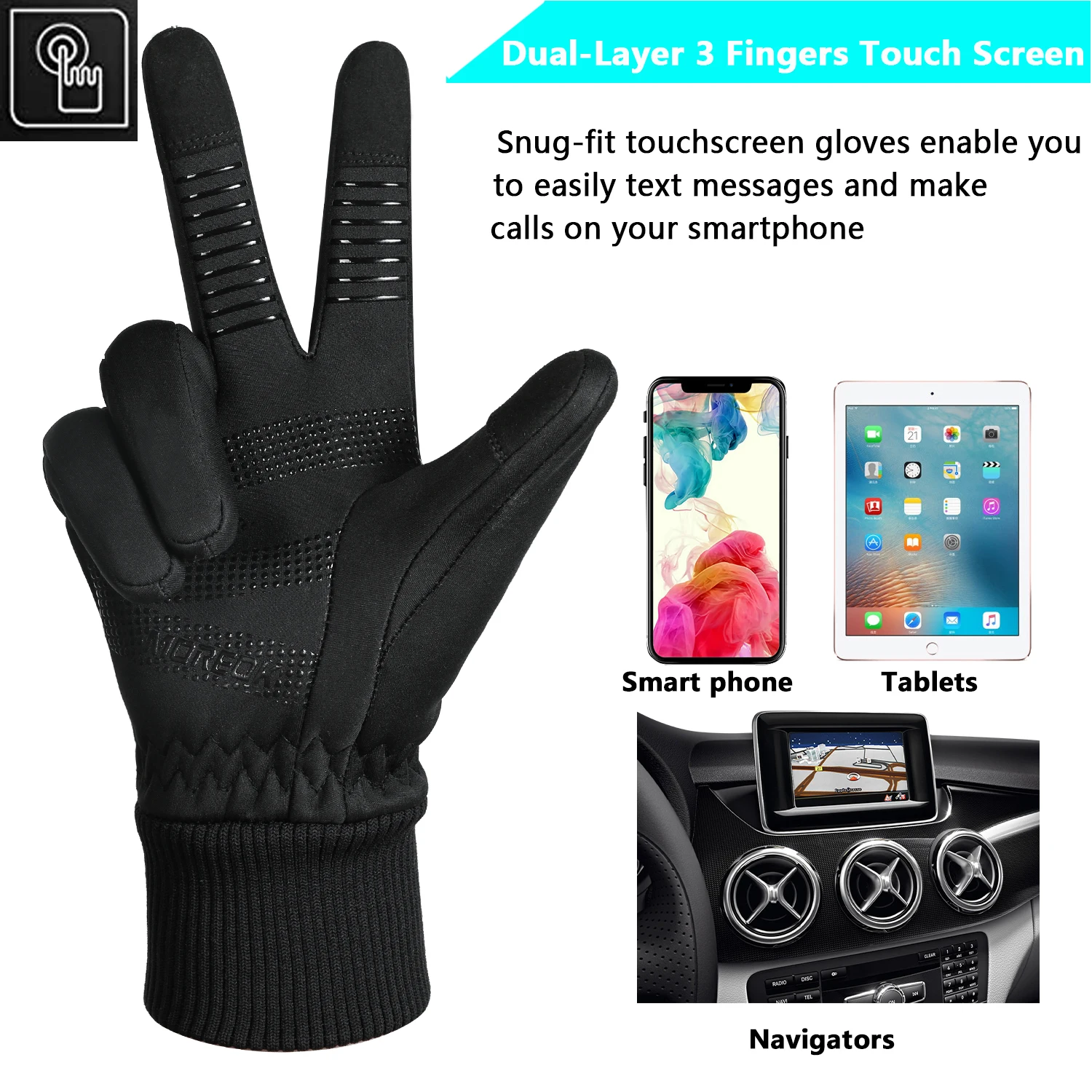 MOREOK Early Winter Thermal Gloves,Polar Fleece Touchscreen Warm Glove Anti-slip Driving,Riding,Running,Bike Cycling Gloves Men 4