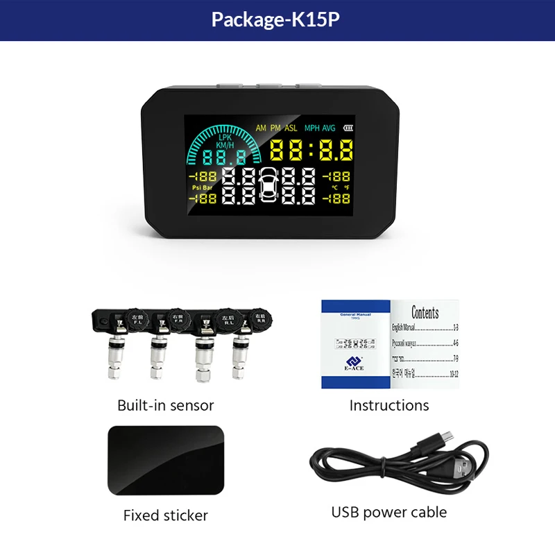 E-ACE TPMS ¾籤 ð ӵ,  Һ LCD ÷, Ÿ̾ з ͸ ý,  溸 , Ʈ  4 