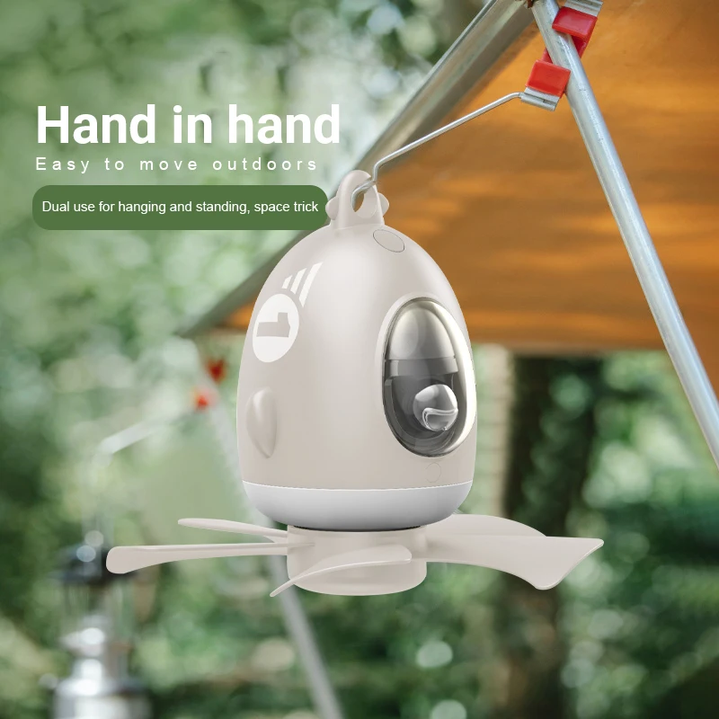 Tragbarer Campingventilator, wiederaufladbarer multifunktionaler Miniventilator, USB-Deckenventilator für Outdoor-Camping, LED-Licht, Stativventilator_voghion.com