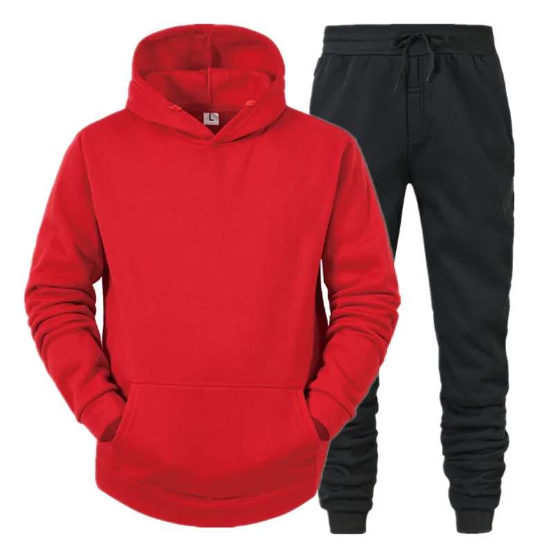 Men Sets Hoodie+Pants Two-Pieces Casual Solid Color SweatSuit Men Fashion Sportswear Fleece Set Tracksuit Men's clothing