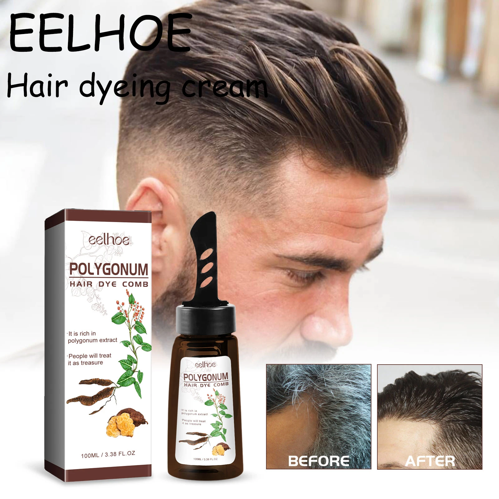EELHOE Polygonum Hair Dye Cream Strengthening Hair Roots Nourishing Scalp Smoothing Promote Hair Health Growing Hair Dye Cream