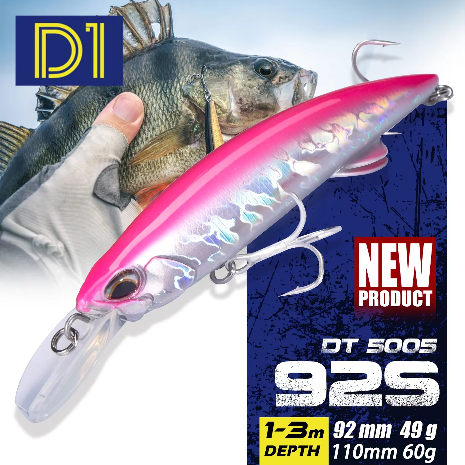 D1 Schwer Sinkender Minnow Angelköder 92mm/49g 110mm/60g Crankbait Wobbler Trolling Künstlicher Harter Köder Forellen-Angelzubehör