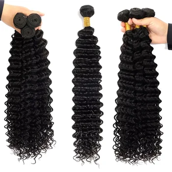 Burmese Curly Deep Wave Human Hair Bundles With 13X4 Frontal Closure Bundle Deals 100% Raw Human Hair Weaving Curly Hair Bundle