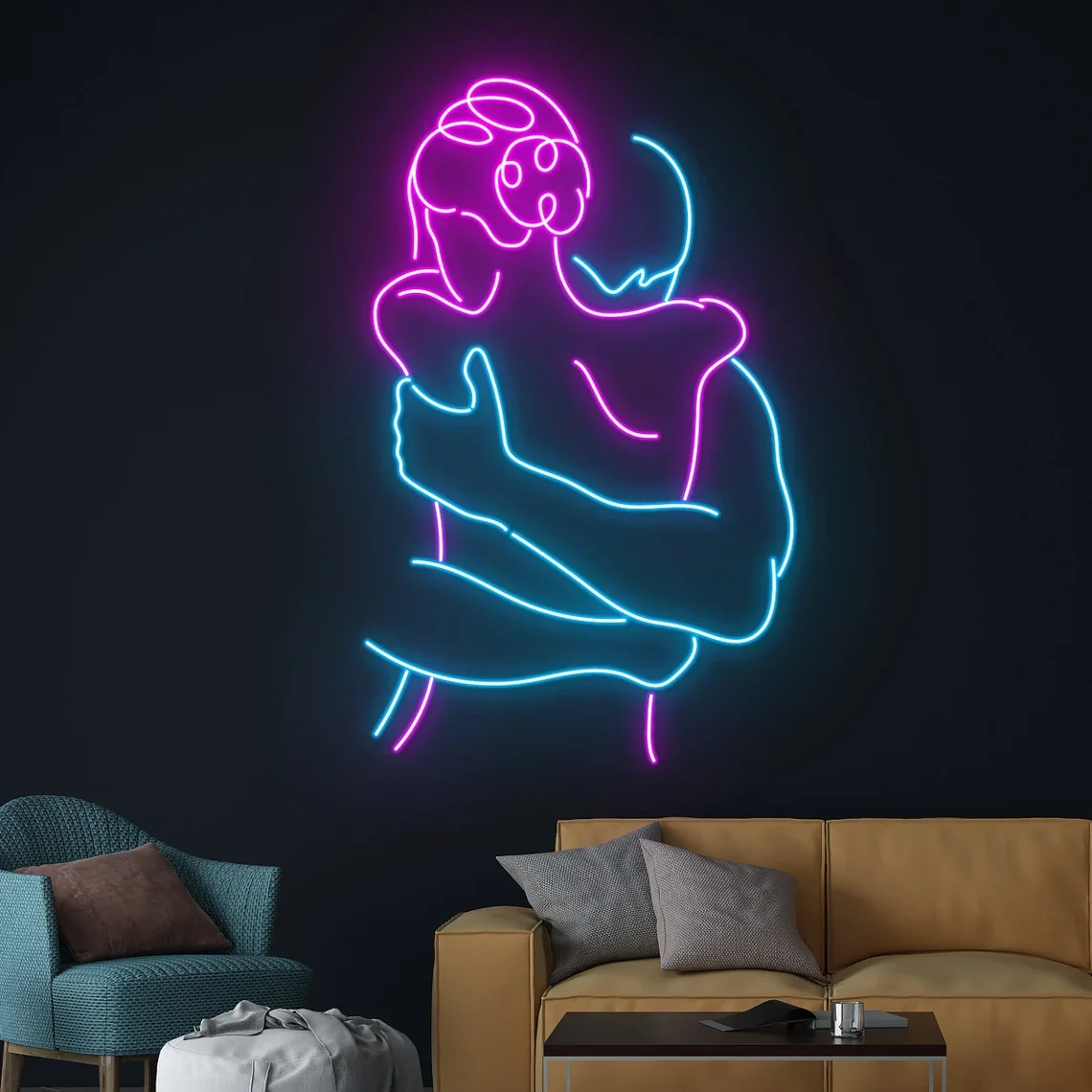 Hugging Couple Neon Sign Couple Body Sign Sexy Lover Wall Decor Naked Cuddle Lover Cuddling Room Wall Decor