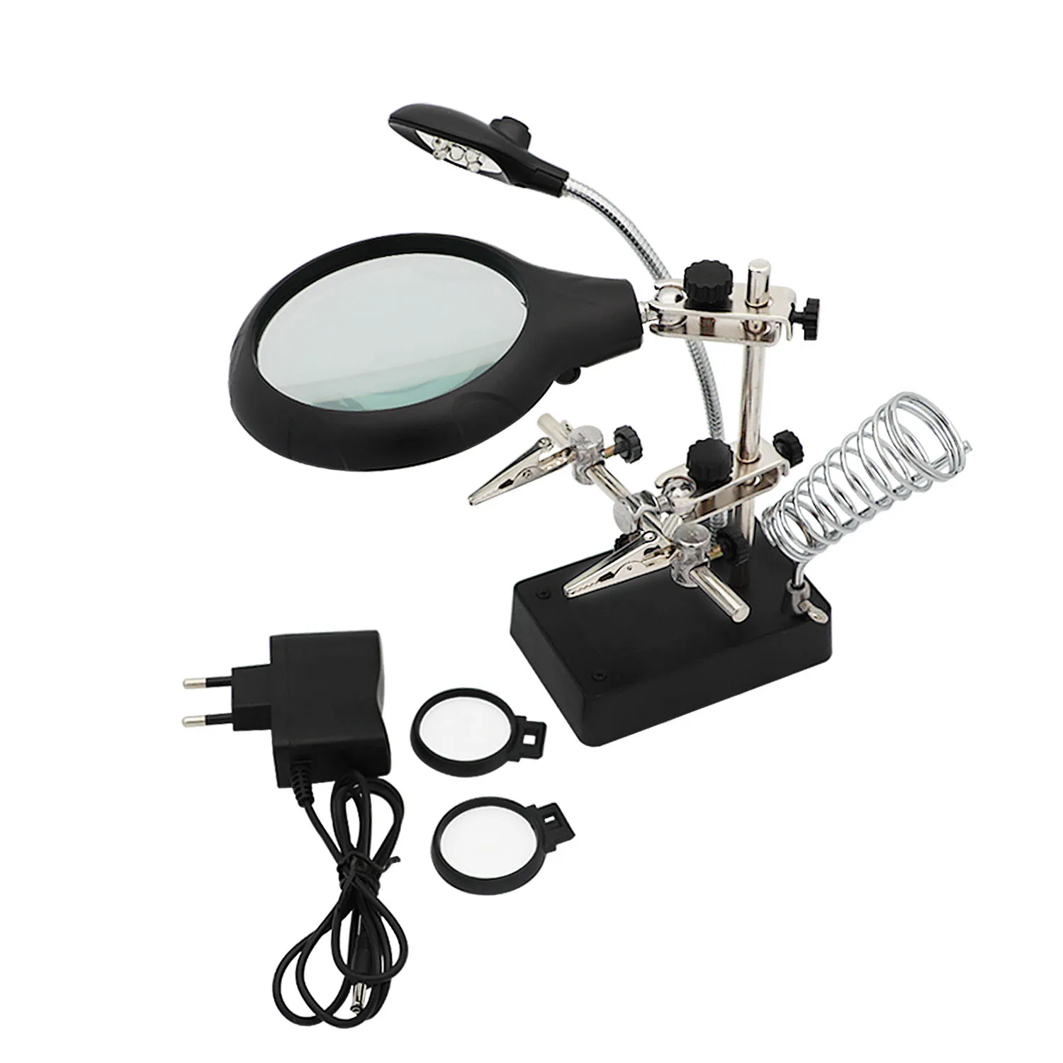 

Desk Magnifier LED Light Soldering Iron Stand Clamp Clip Helping Hand Magnifying Circuit Board