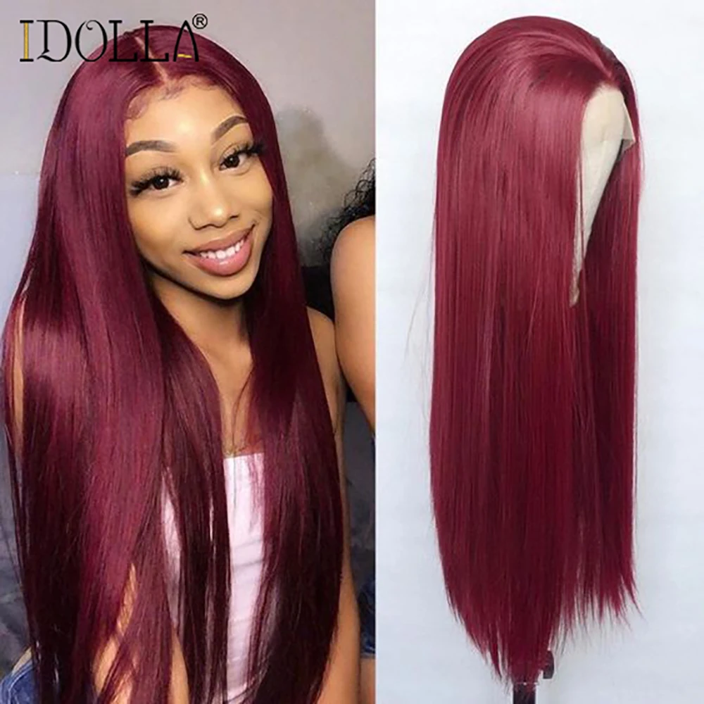 

Idolla Synthetic Wigs Long Straight Burgundy Wig Halloween Costumes For Women Halloween Christmas Cosplay Anime Hair
