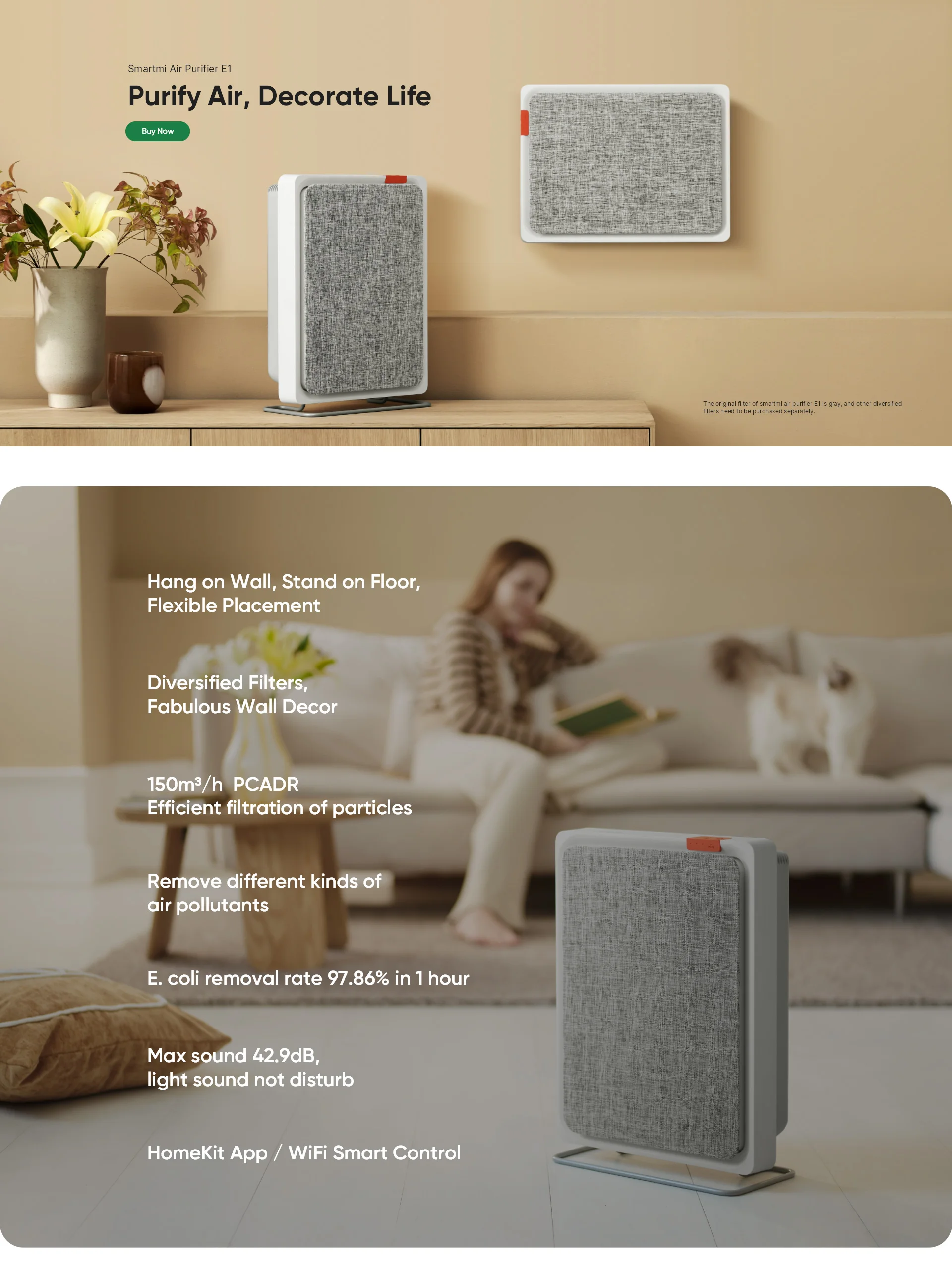 Smartmi E1 Air Purifier Mimi Protable Purifiers for Bedroom Air Cleaner